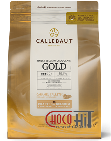 3194 Золотой шоколад для фонтанов Callebaut Gold 30,4% 2,5кг (в каллетах) со вкусом карамели - фото 71104