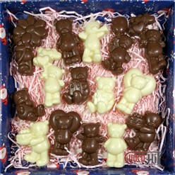 Набор шоколадных фигурок &quot;Мишки - поздравляшки&quot; 15шт 250гр (коробка 20х20см)